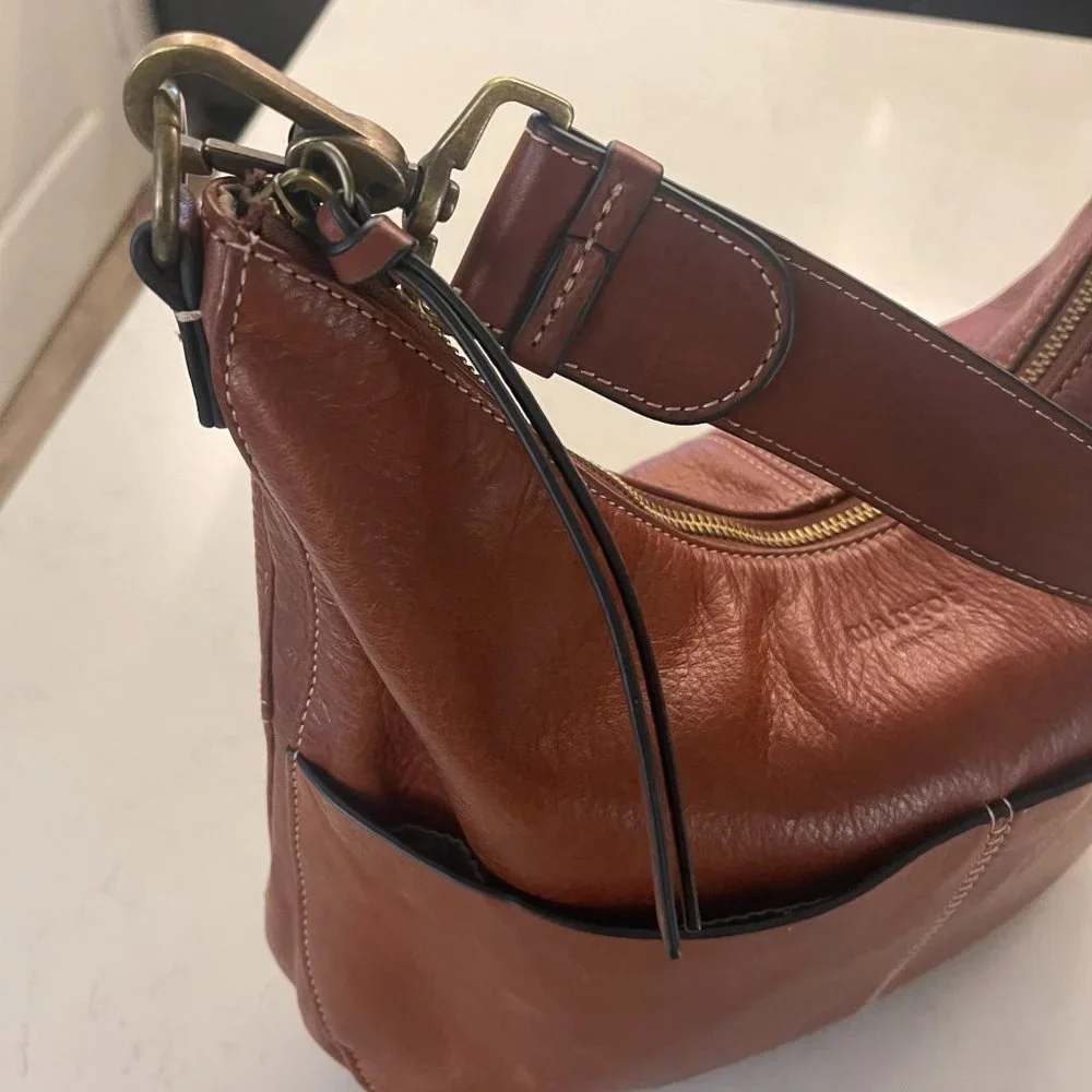 MARGO Cognac / Caramel / Camel Genuine Leather Hobo Bag Purse - Picture 10 of 16